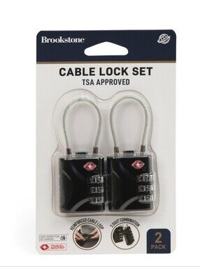 🪷3/$20🪷  NWT Brookstone Suitcase  Cable Lock Set BLACK TSA Approved 2-Pack Set